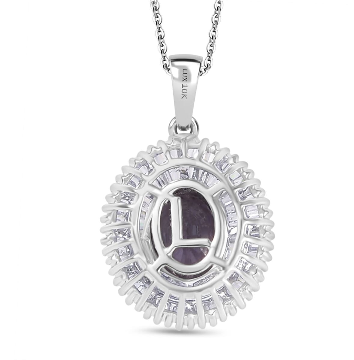 Luxoro Royal Lavender Spinel, I2 Diamond 2.25 ctw Classic Double Halo Pendant Necklace 20 Inches in 10K White Gold  image number 4