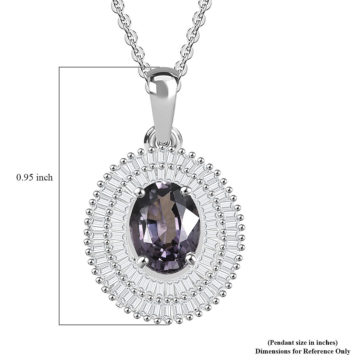 Luxoro Royal Lavender Spinel, I2 Diamond 2.25 ctw Classic Double Halo Pendant Necklace 20 Inches in 10K White Gold