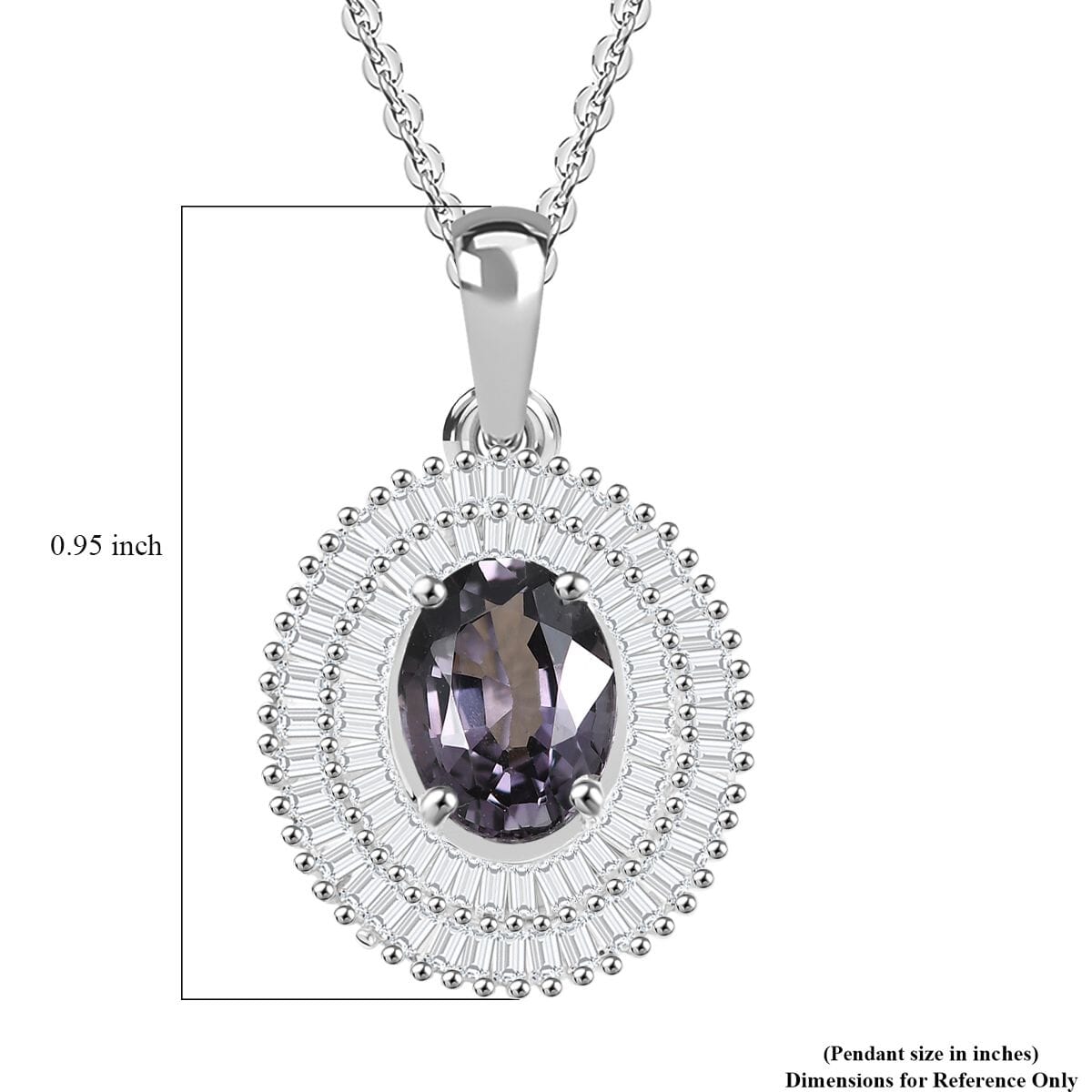 Luxoro Royal Lavender Spinel, I2 Diamond 2.25 ctw Classic Double Halo Pendant Necklace 20 Inches in 10K White Gold  image number 5