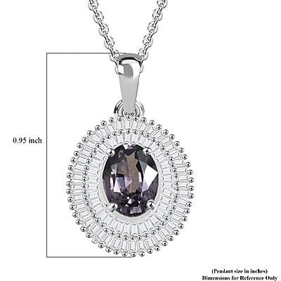 Luxoro Royal Lavender Spinel, I2 Diamond 2.25 ctw Classic Double Halo Pendant Necklace 20 Inches in 10K White Gold