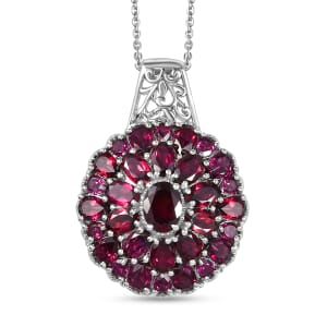 Orissa Rhodolite Garnet 17.10 ctw Dahlia Flower Pendant Necklace in Rhodium Over Sterling Silver 20 Inches