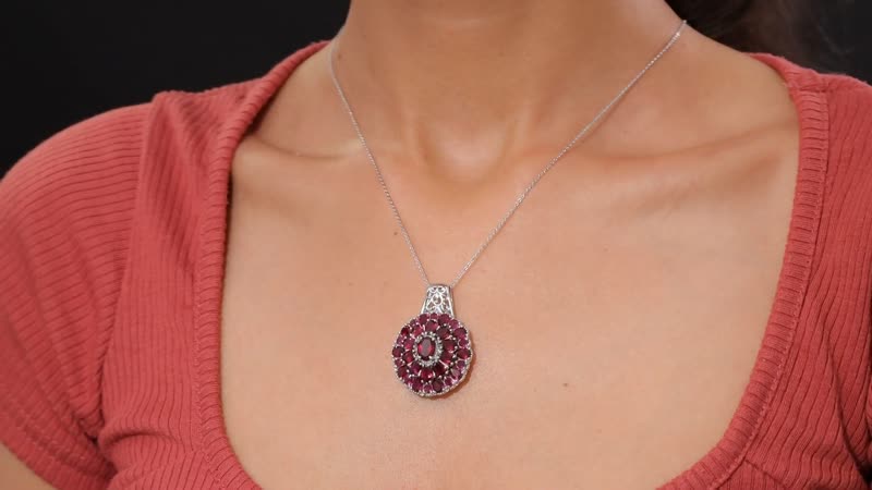 Orissa Rhodolite Garnet 17.10 ctw Dahlia Flower Pendant Necklace in Rhodium Over Sterling Silver 20 Inches