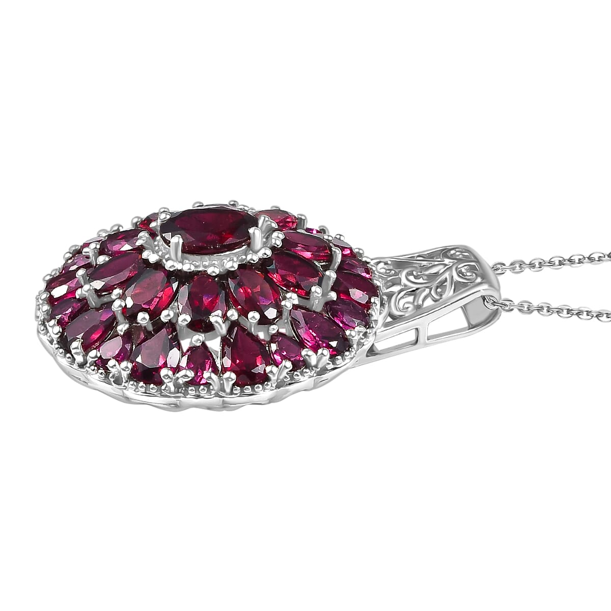 Orissa Rhodolite Garnet 17.10 ctw Dahlia Flower Pendant Necklace in Rhodium Over Sterling Silver 20 Inches image number 3