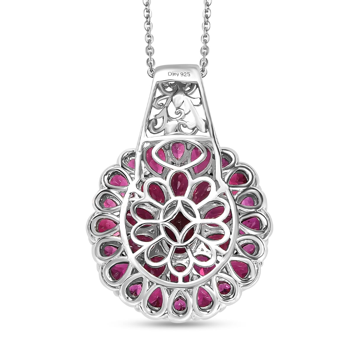 Orissa Rhodolite Garnet 17.10 ctw Dahlia Flower Pendant Necklace in Rhodium Over Sterling Silver 20 Inches image number 4