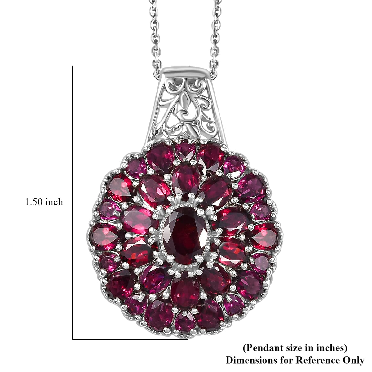 Orissa Rhodolite Garnet 17.10 ctw Dahlia Flower Pendant Necklace in Rhodium Over Sterling Silver 20 Inches image number 6
