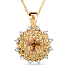 Premium Tanzania Yellow Zircon, Multi Gemstone 1.85 ctw Golden Garden Pendant Necklace 20 Inches in 18K Vermeil Yellow Gold Over Sterling Silver 