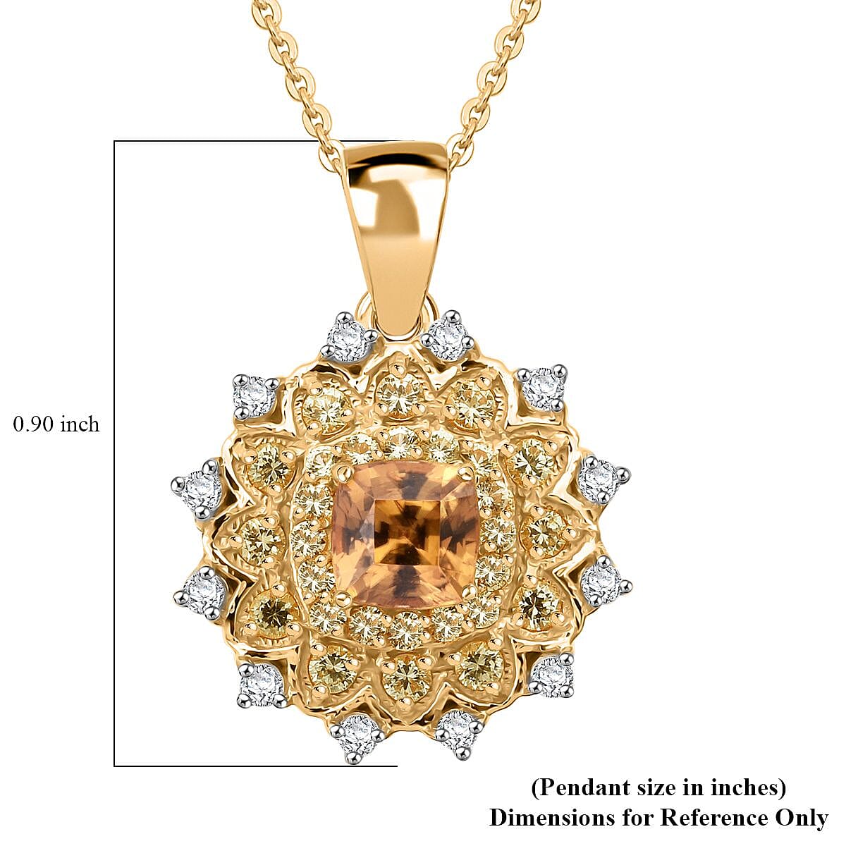 D'Joy Premium Tanzania Yellow Zircon, Multi Gemstone 1.85 ctw Golden Garden Pendant Necklace 20 Inches in 18K Vermeil Yellow Gold Over Sterling Silver 