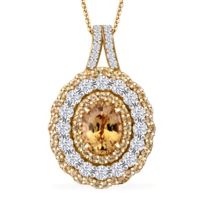 Premium Tanzania Yellow Zircon and Multi Gemstone 4.30 ctw Golden Aura Halo Pendant Necklace 20 Inches in 18K Vermeil Yellow Gold Over Sterling Silver
