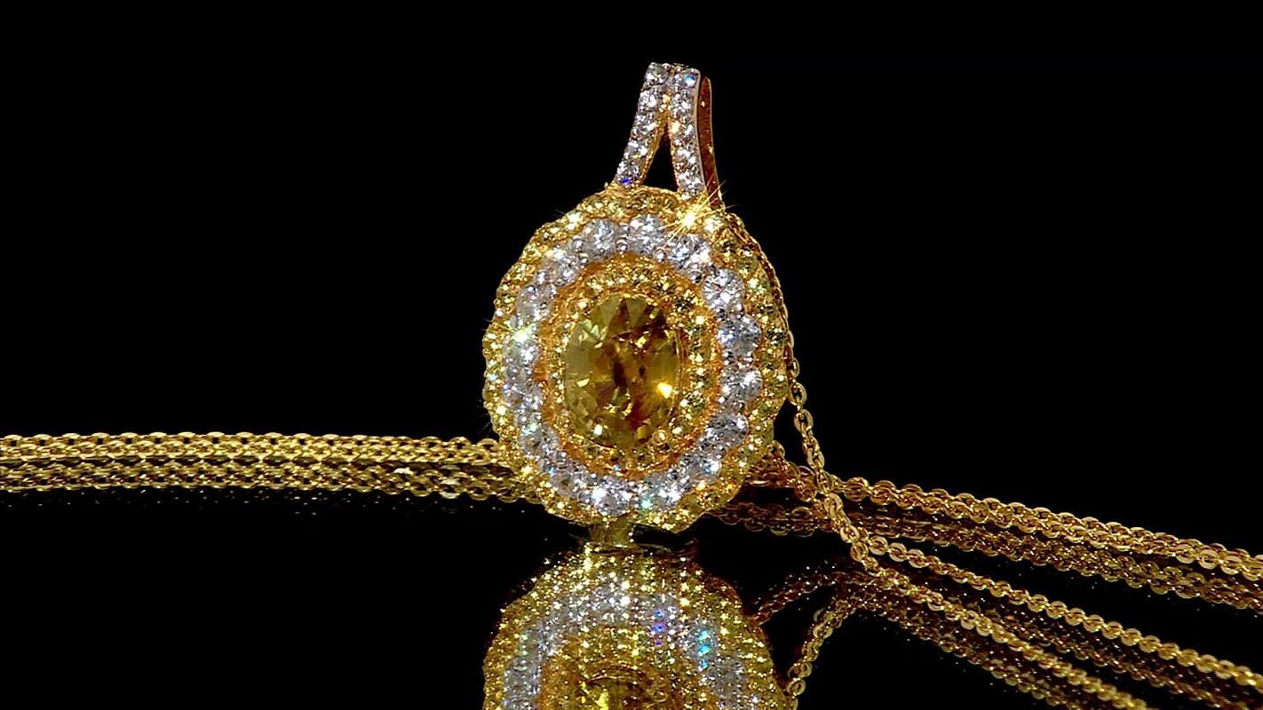 Premium Tanzania Yellow Zircon and Multi Gemstone 4.30 ctw Golden Aura Halo Pendant Necklace 20 Inches in 18K Vermeil Yellow Gold Over Sterling Silver