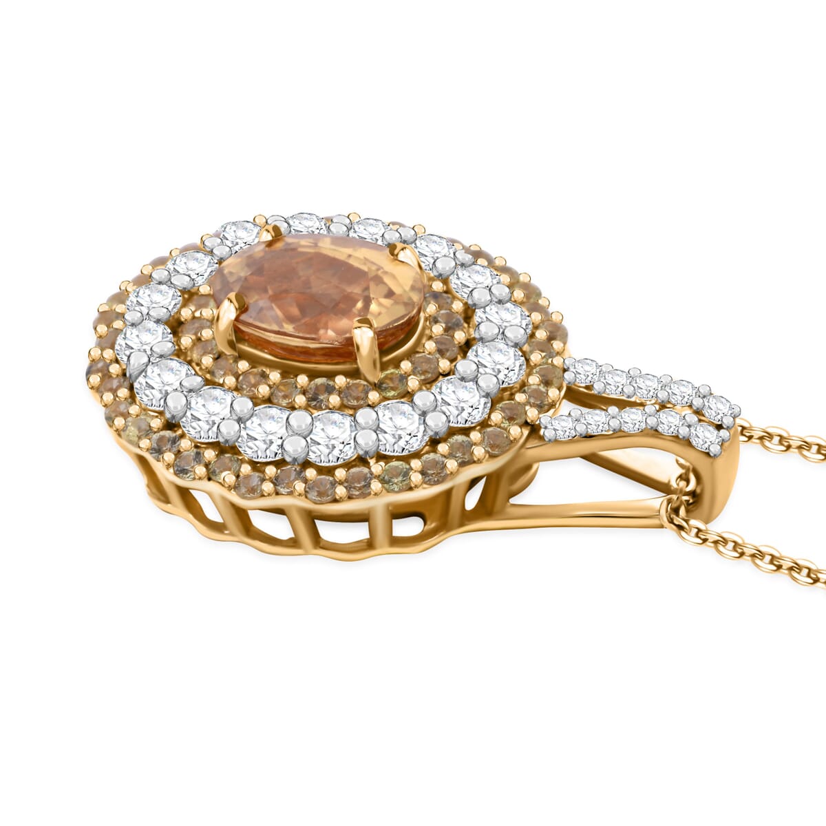Premium Tanzania Yellow Zircon and Multi Gemstone 4.30 ctw Golden Aura Halo Pendant Necklace 20 Inches in 18K Vermeil Yellow Gold Over Sterling Silver image number 3