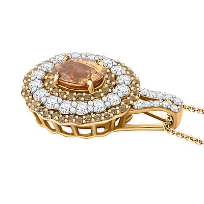 Premium Tanzania Yellow Zircon and Multi Gemstone 4.30 ctw Golden Aura Halo Pendant Necklace 20 Inches in 18K Vermeil Yellow Gold Over Sterling Silver