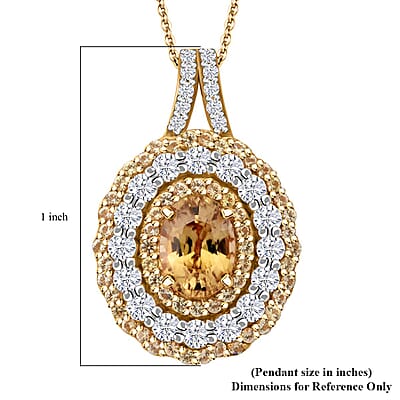 Premium Tanzania Yellow Zircon and Multi Gemstone 4.30 ctw Golden Aura Halo Pendant Necklace 20 Inches in 18K Vermeil Yellow Gold Over Sterling Silver