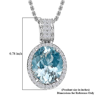 Luxoro Premium Mangoro Aquamarine and Diamond I2 3.20 ctw Lotus Flower Pendant Necklace in 10K White Gold 20 Inches