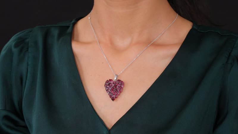Orissa Rhodolite Garnet 10.50 ctw Heart Pendant Necklace in Rhodium Over Sterling Silver 20 Inches