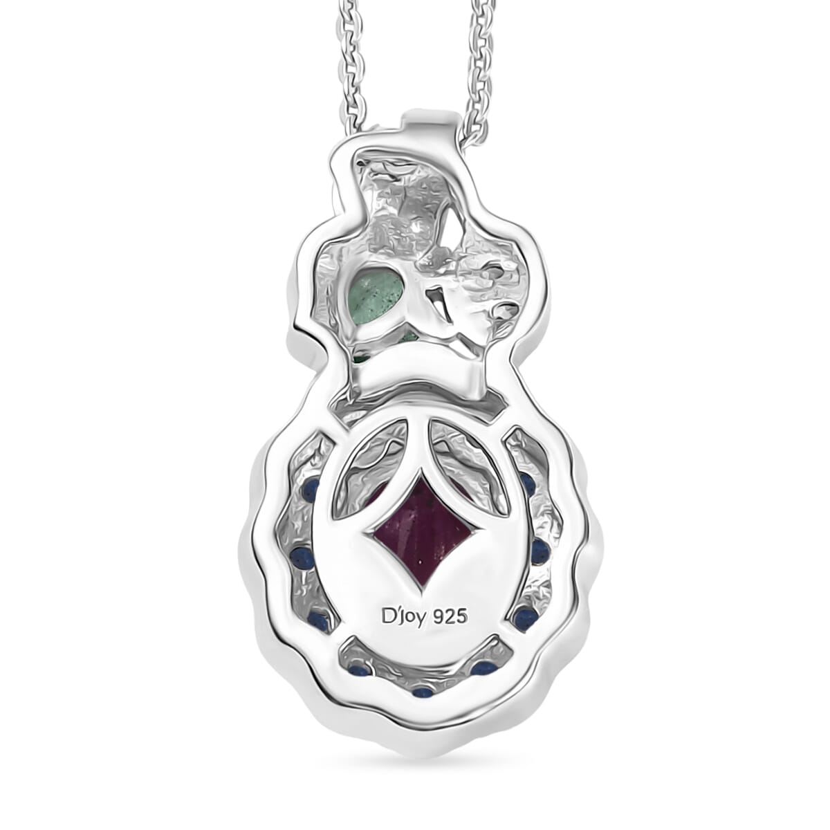 Premium Royal Ruby and Multi Gemstone 2.70 ctw Floral Pendant Necklace 20 Inches in 18K Vermeil YG and Rhodium Over Sterling Silver image number 4