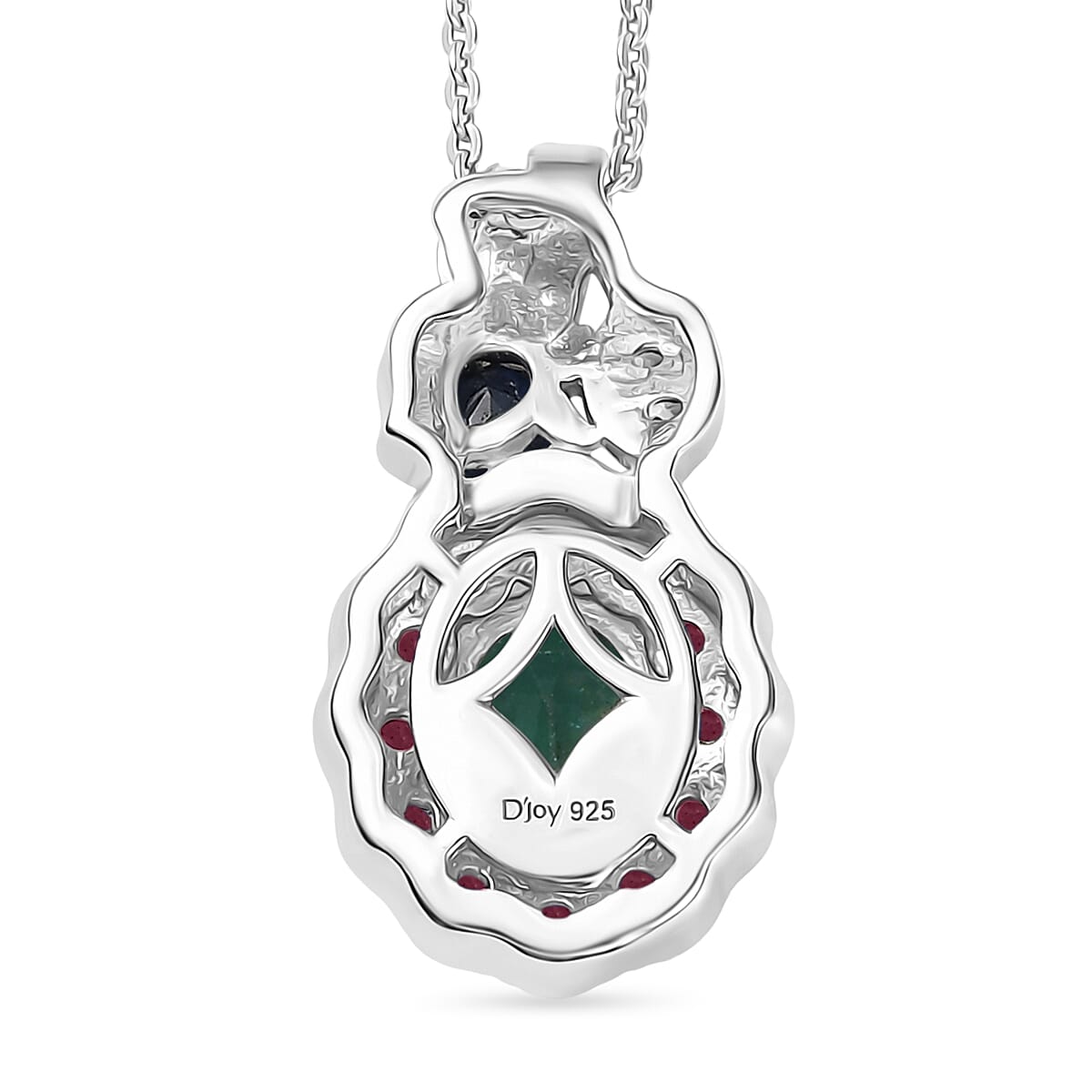 D'Joy Premium Kagem Zambian Emerald and Multi Gemstone 2.20 ctw Floral Pendant Necklace 20 Inches in 18K Vermeil YG and Rhodium Over Sterling Silver image number 4
