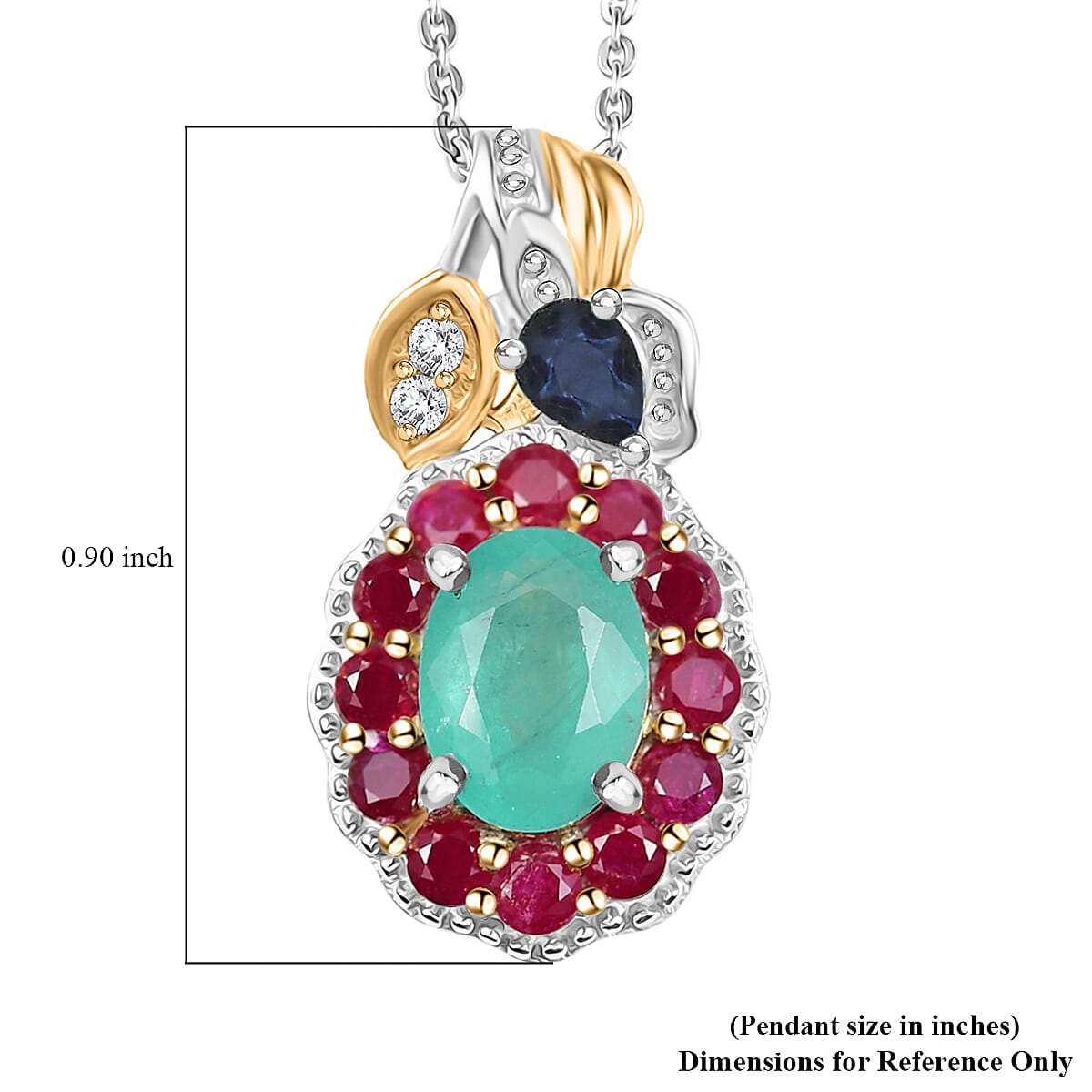 D'Joy Premium Kagem Zambian Emerald and Multi Gemstone 2.20 ctw Floral Pendant Necklace 20 Inches in 18K Vermeil YG and Rhodium Over Sterling Silver image number 5