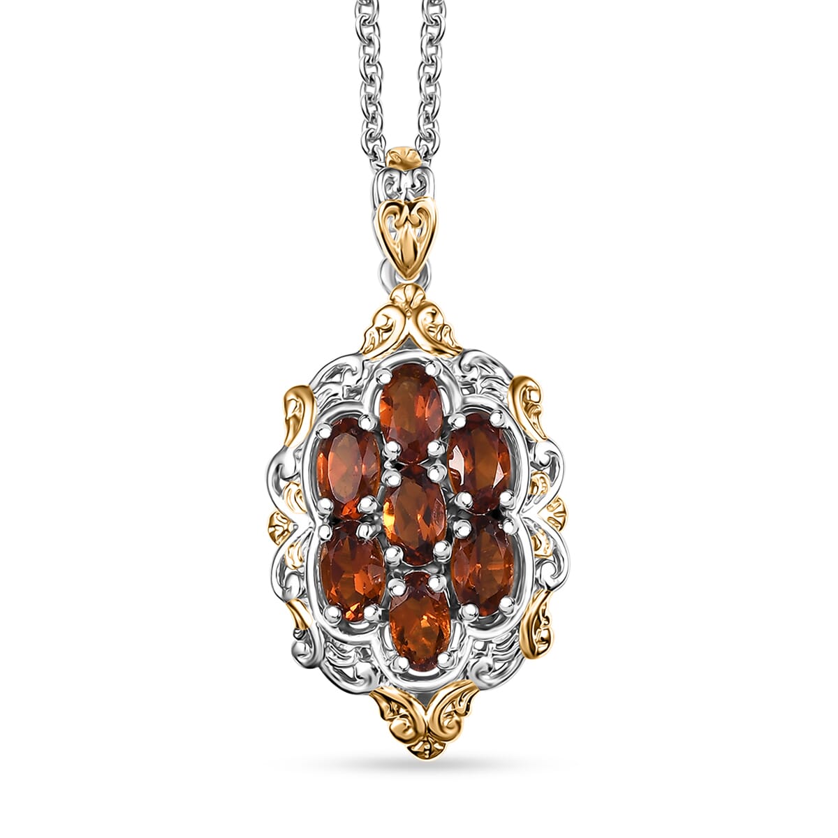 Brazilian Cherry Citrine 1.50 ctw Blooming Pendant Necklace in 18K Vermeil YG and Rhodium Over Sterling Silver 20 Inches image number 0