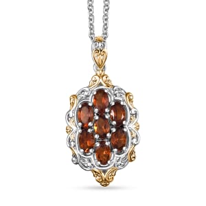 Brazilian Cherry Citrine 1.50 ctw Blooming Pendant Necklace in 18K Vermeil YG and Rhodium Over Sterling Silver 20 Inches