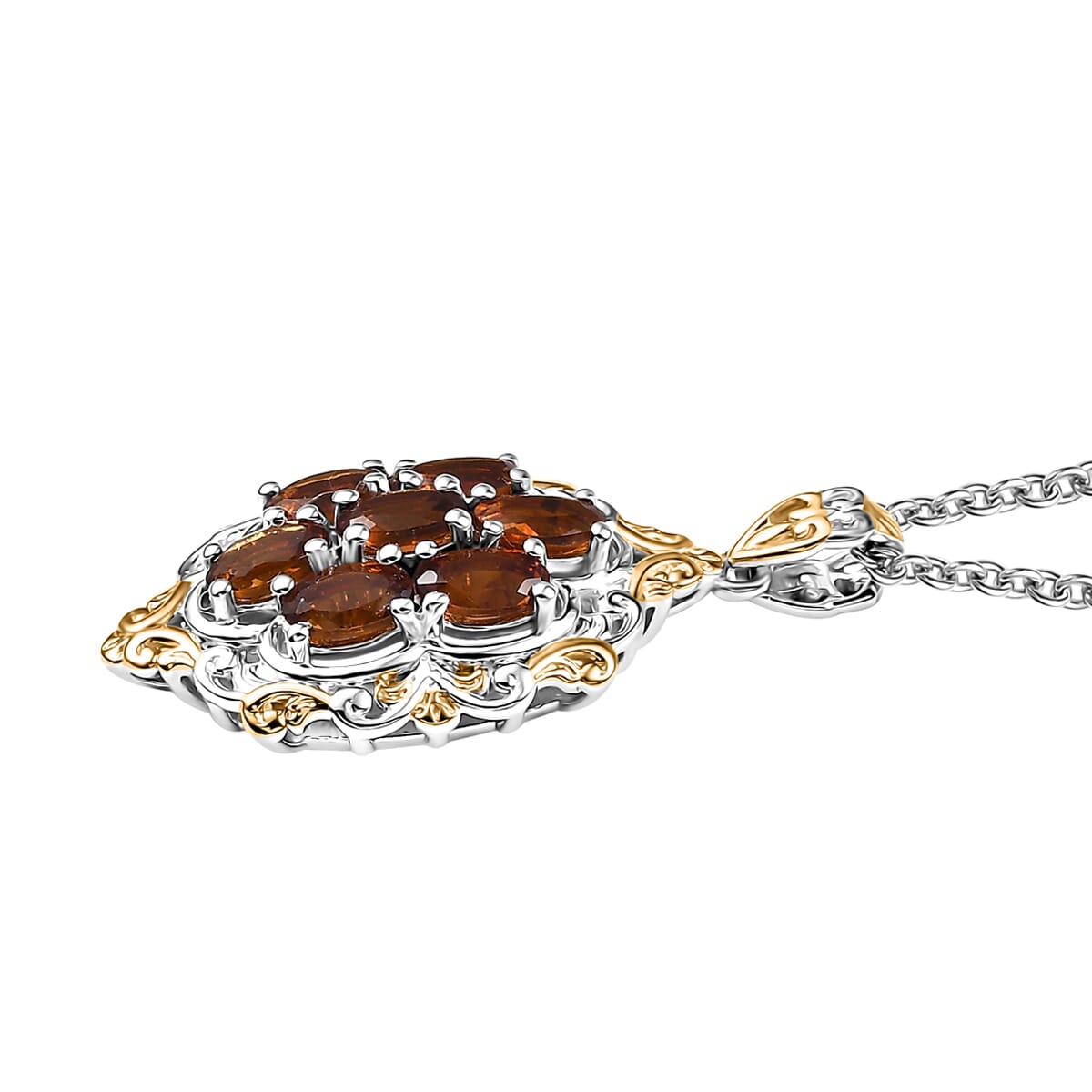 Brazilian Cherry Citrine 1.50 ctw Blooming Pendant Necklace in 18K Vermeil YG and Rhodium Over Sterling Silver 20 Inches image number 3