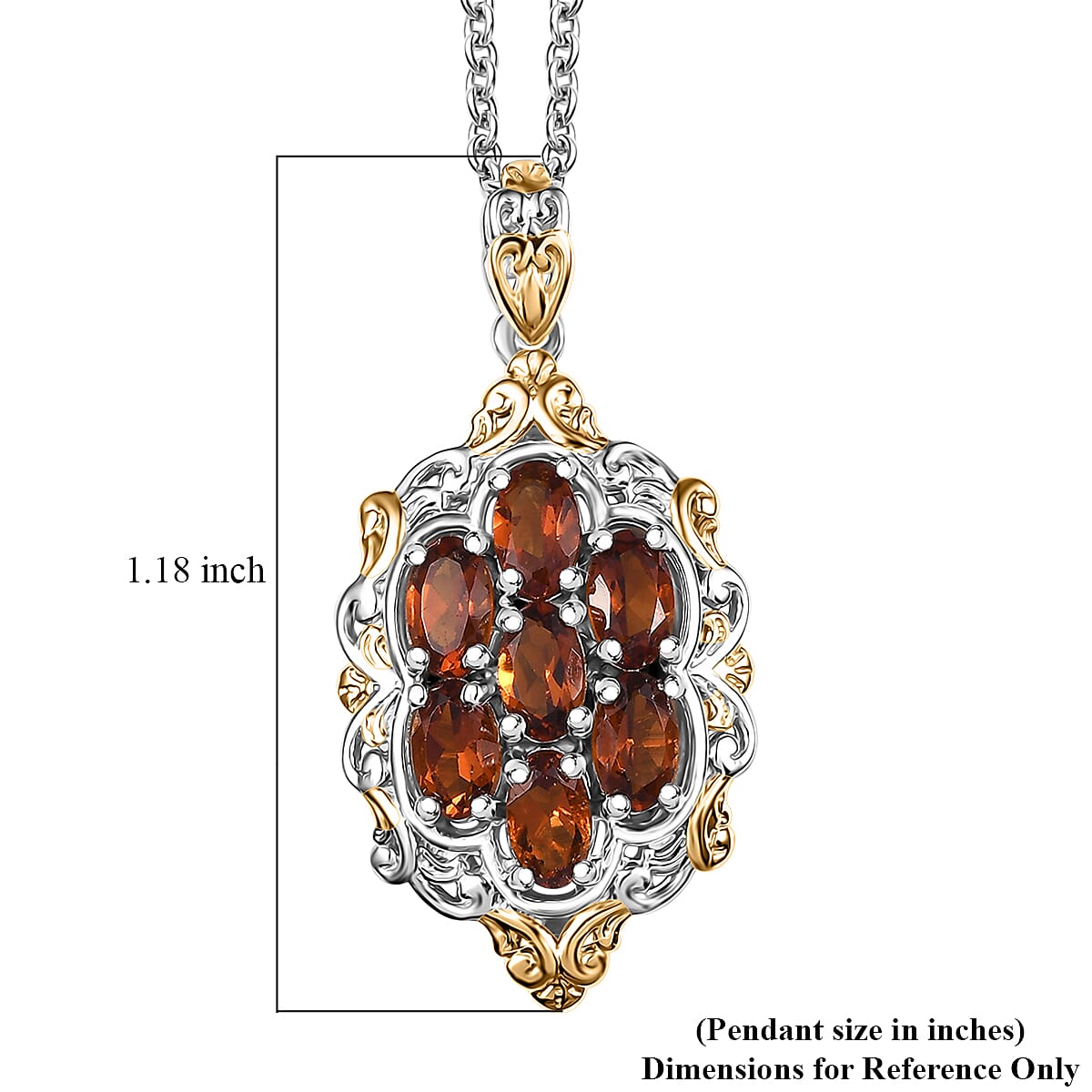 Brazilian Cherry Citrine 1.50 ctw Blooming Pendant Necklace in 18K Vermeil YG and Rhodium Over Sterling Silver 20 Inches