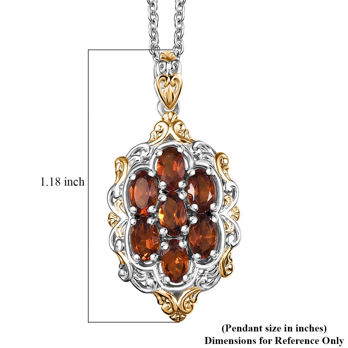 Brazilian Cherry Citrine 1.50 ctw Blooming Pendant Necklace in 18K Vermeil YG and Rhodium Over Sterling Silver 20 Inches image number 5