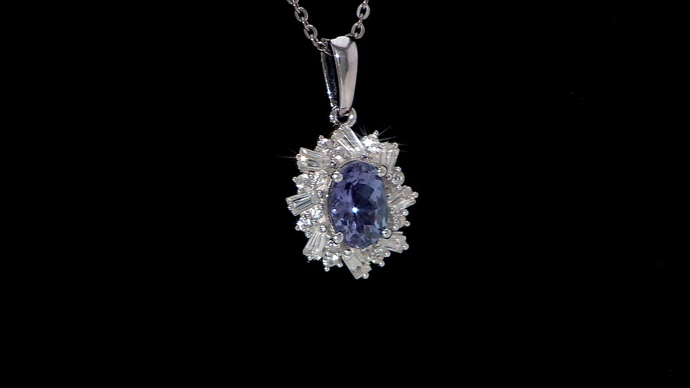 D'Joy Tanzanite and White Zircon 1.40 ctw Starburst Pendant Necklace in Rhodium Over Sterling Silver 20 Inches