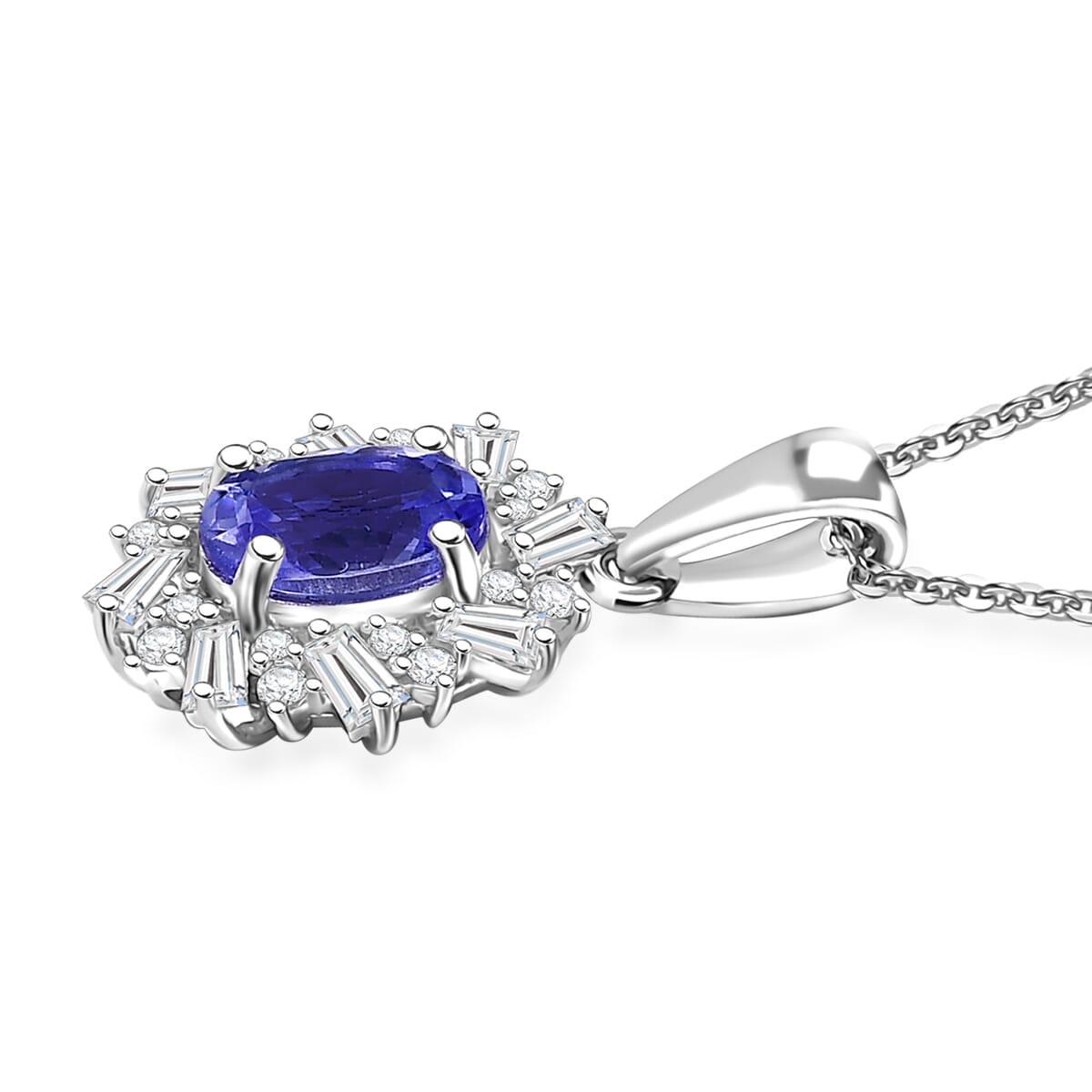 Tanzanite and White Zircon 1.40 ctw Starburst Pendant Necklace in Rhodium Over Sterling Silver 20 Inches image number 3