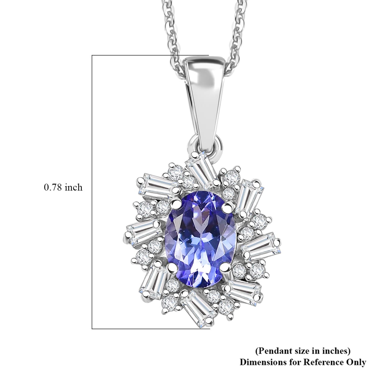 Tanzanite and White Zircon 1.40 ctw Starburst Pendant Necklace in Rhodium Over Sterling Silver 20 Inches image number 6
