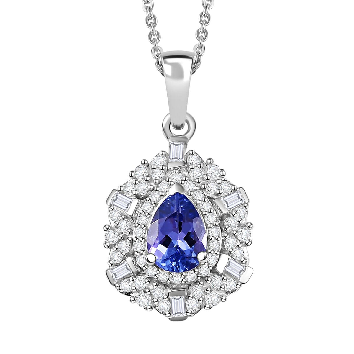 D'Joy Tanzanite and White Zircon 1.30 ctw Celestial Dreams Pendant Necklace in Rhodium Over Sterling Silver 20 Inches image number 0