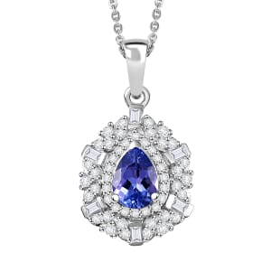 Tanzanite and White Zircon 1.30 ctw Celestial Dreams Pendant Necklace in Rhodium Over Sterling Silver 20 Inches
