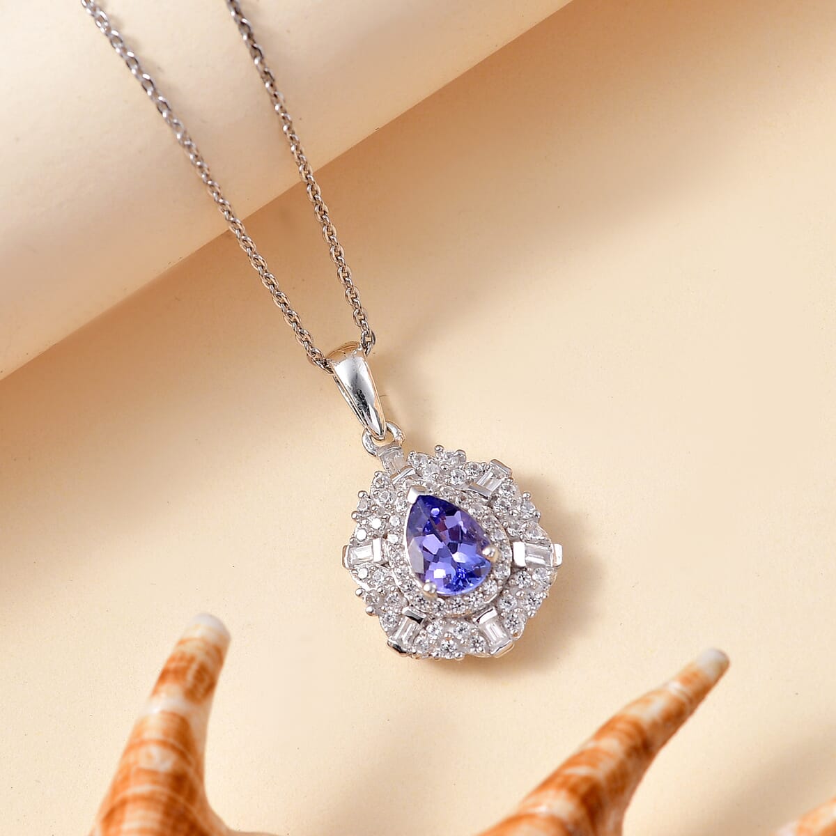D'Joy Tanzanite and White Zircon 1.30 ctw Celestial Dreams Pendant Necklace in Rhodium Over Sterling Silver 20 Inches image number 1