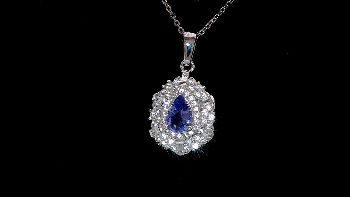 D'Joy Tanzanite and White Zircon 1.30 ctw Celestial Dreams Pendant Necklace in Rhodium Over Sterling Silver 20 Inches