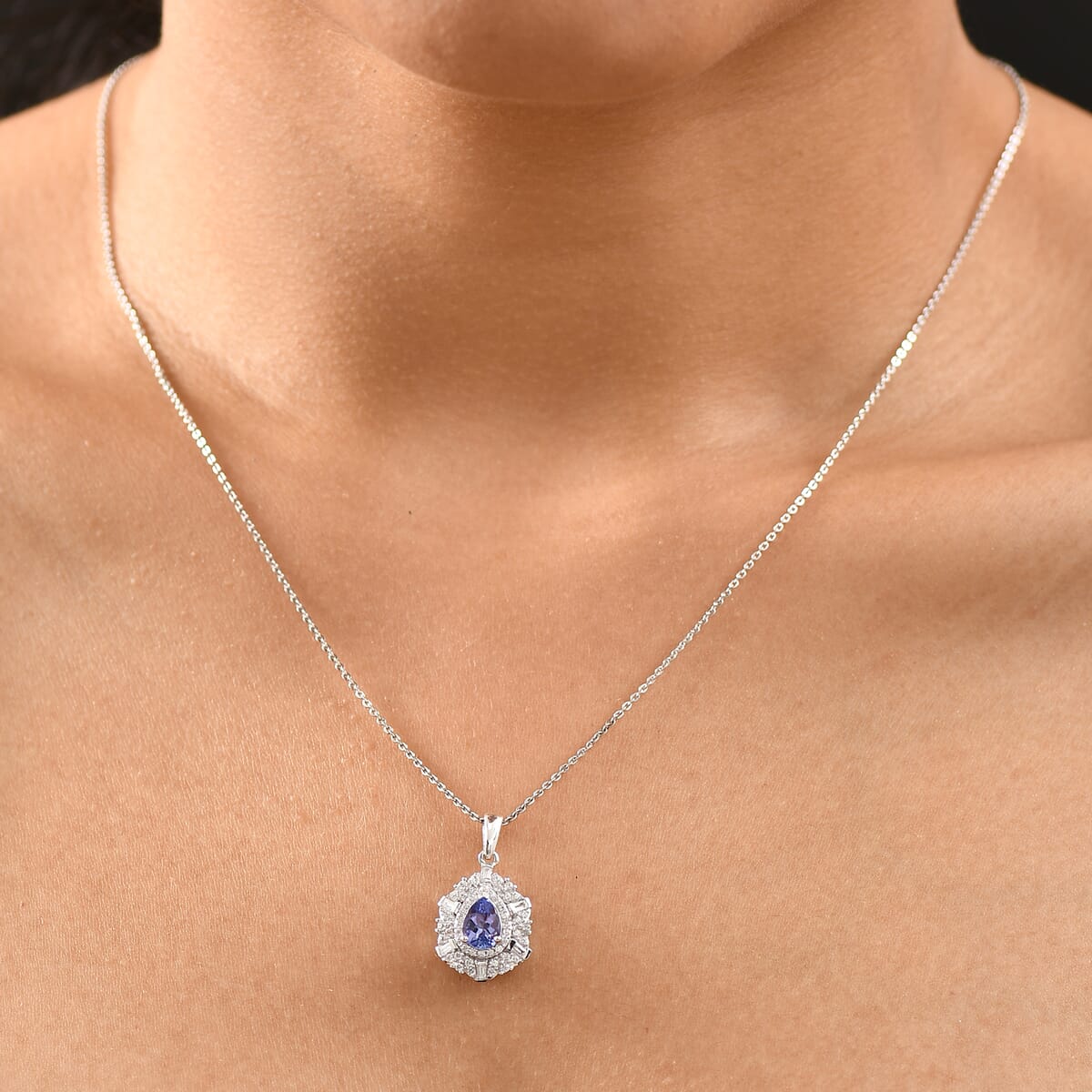 D'Joy Tanzanite and White Zircon 1.30 ctw Celestial Dreams Pendant Necklace in Rhodium Over Sterling Silver 20 Inches image number 2