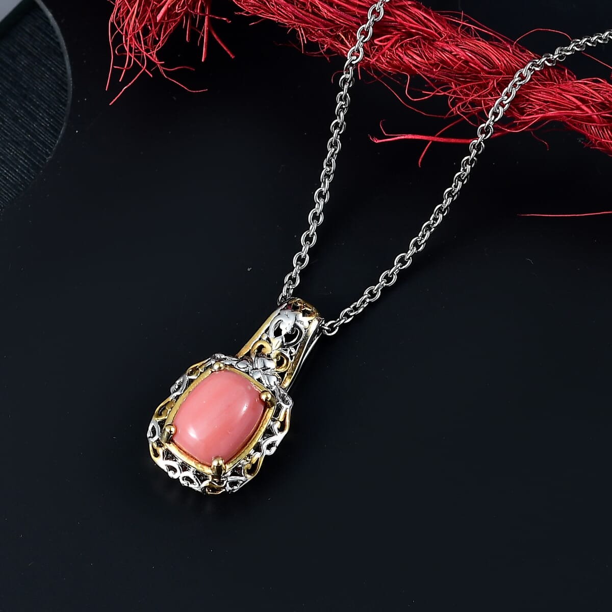Karis Oregon Peach Opal 5.00 ctw Earrings, Ring (Size 6.00), Pendant in 18K YG Plated and Platinum Bond with Stainless Steel Necklace 20 Inches image number 1