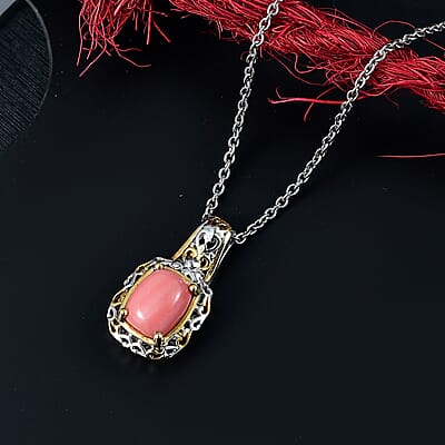 Karis Oregon Peach Opal 5.00 ctw Earrings, Ring (Size 6.00), Pendant in 18K YG Plated and Platinum Bond with Stainless Steel Necklace 20 Inches