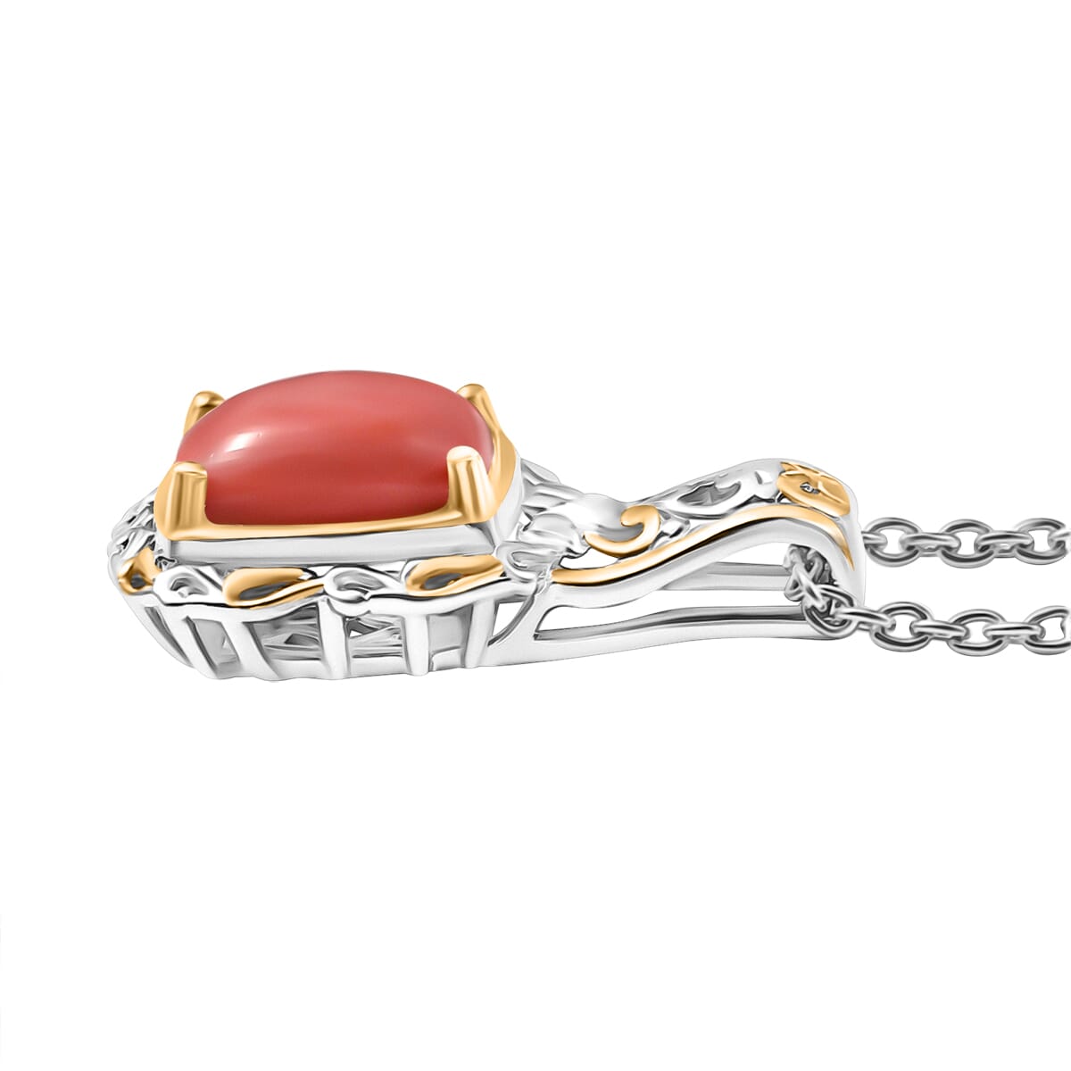 Karis Oregon Peach Opal 5.00 ctw Earrings, Ring (Size 6.00), Pendant in 18K YG Plated and Platinum Bond with Stainless Steel Necklace 20 Inches image number 3