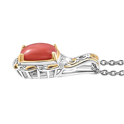 Karis Oregon Peach Opal 5.00 ctw Earrings, Ring (Size 6.00), Pendant in 18K YG Plated and Platinum Bond with Stainless Steel Necklace 20 Inches