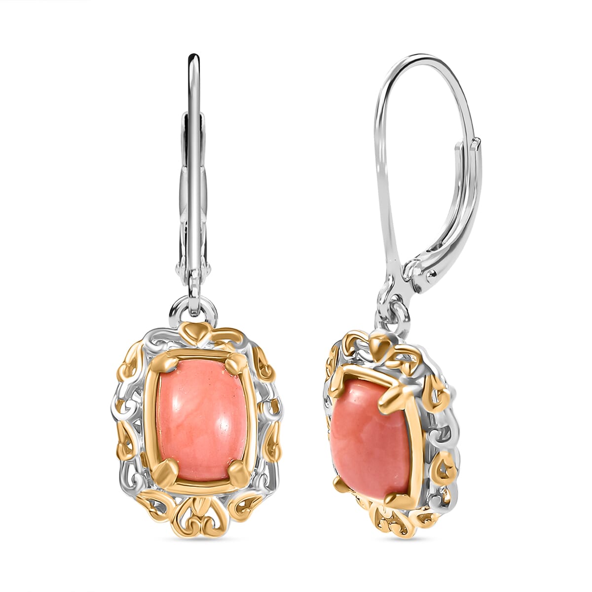 Karis Oregon Peach Opal 5.00 ctw Earrings, Ring (Size 6.00), Pendant in 18K YG Plated and Platinum Bond with Stainless Steel Necklace 20 Inches image number 9