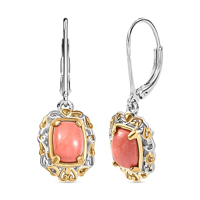 Karis Oregon Peach Opal 5.00 ctw Earrings, Ring (Size 6.00), Pendant in 18K YG Plated and Platinum Bond with Stainless Steel Necklace 20 Inches