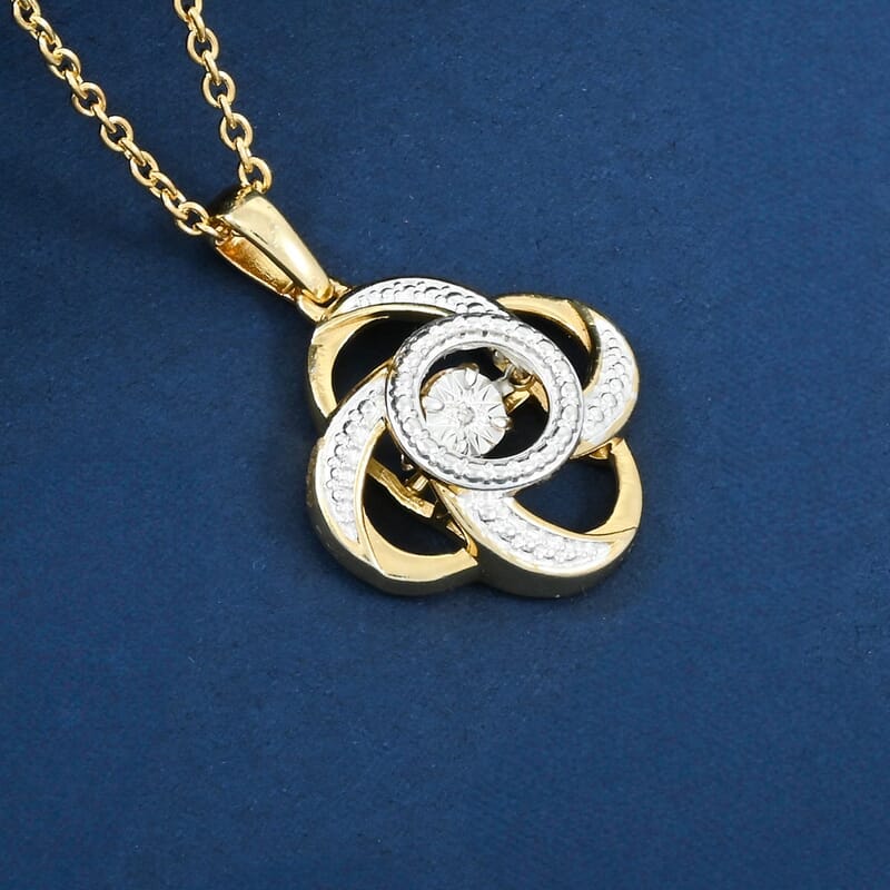 Karis White Diamond Accent Pendant in 18K YG Plated and Platinum Bond with ION Plated YG Stainless Steel Necklace 20 Inches