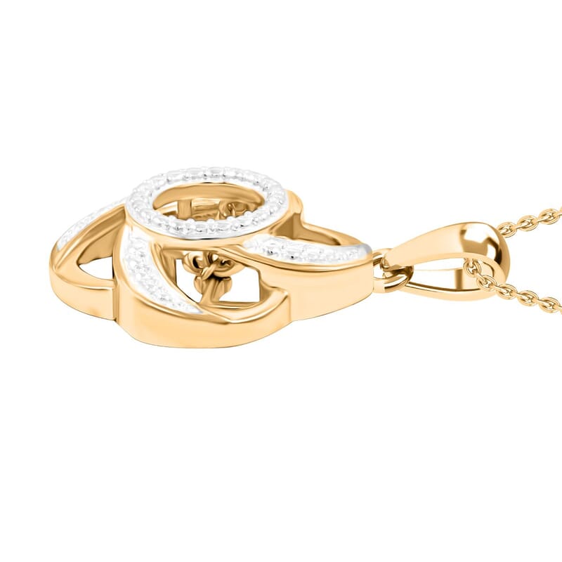 Karis White Diamond Accent Pendant in 18K YG Plated and Platinum Bond with ION Plated YG Stainless Steel Necklace 20 Inches