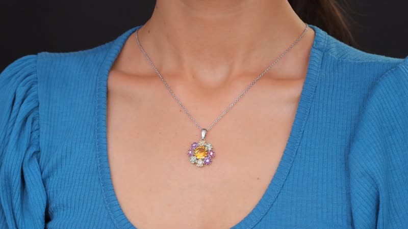 Karis AAA Serra Gaucha Citrine and Multi Gemstone 5.15 ctw Zinnia Flower Pendant in Platinum Bond with Stainless Steel Necklace 20 Inches