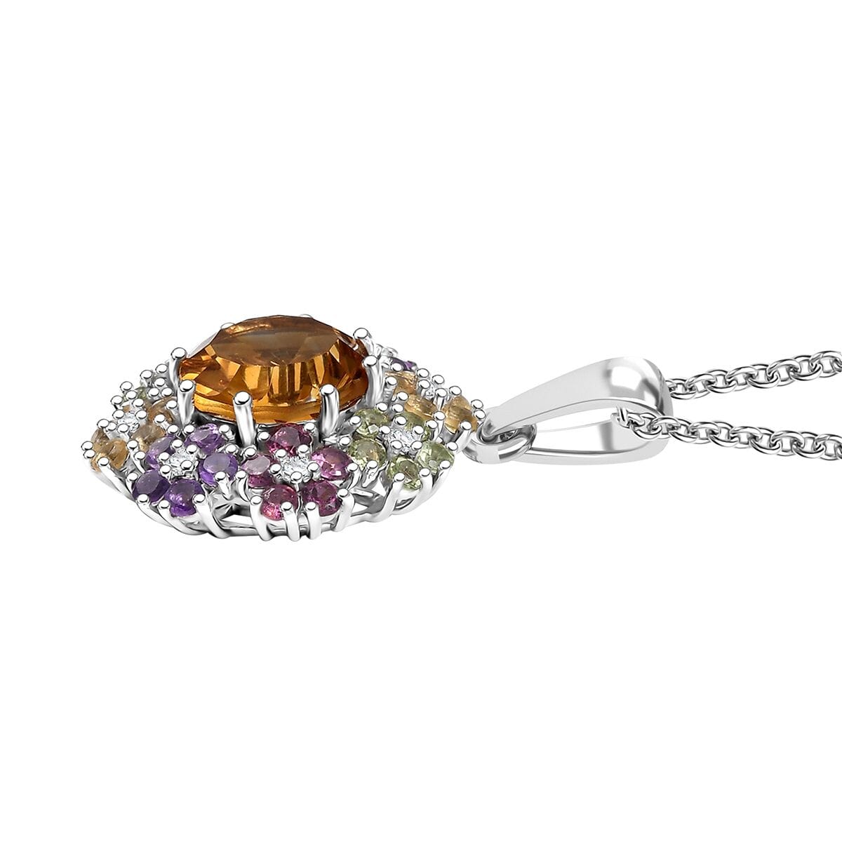 Karis AAA Serra Gaucha Citrine and Multi Gemstone 5.15 ctw Zinnia Flower Pendant in Platinum Bond with Stainless Steel Necklace 20 Inches image number 3