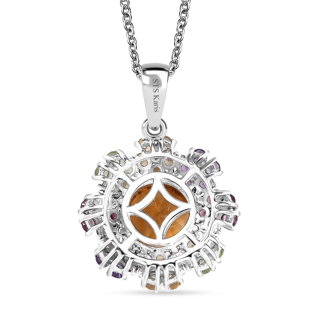 Karis AAA Serra Gaucha Citrine and Multi Gemstone 5.15 ctw Zinnia Flower Pendant in Platinum Bond with Stainless Steel Necklace 20 Inches image number 4