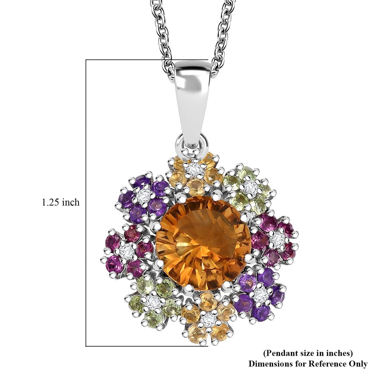 Karis AAA Serra Gaucha Citrine and Multi Gemstone 5.15 ctw Zinnia Flower Pendant in Platinum Bond with Stainless Steel Necklace 20 Inches image number 5