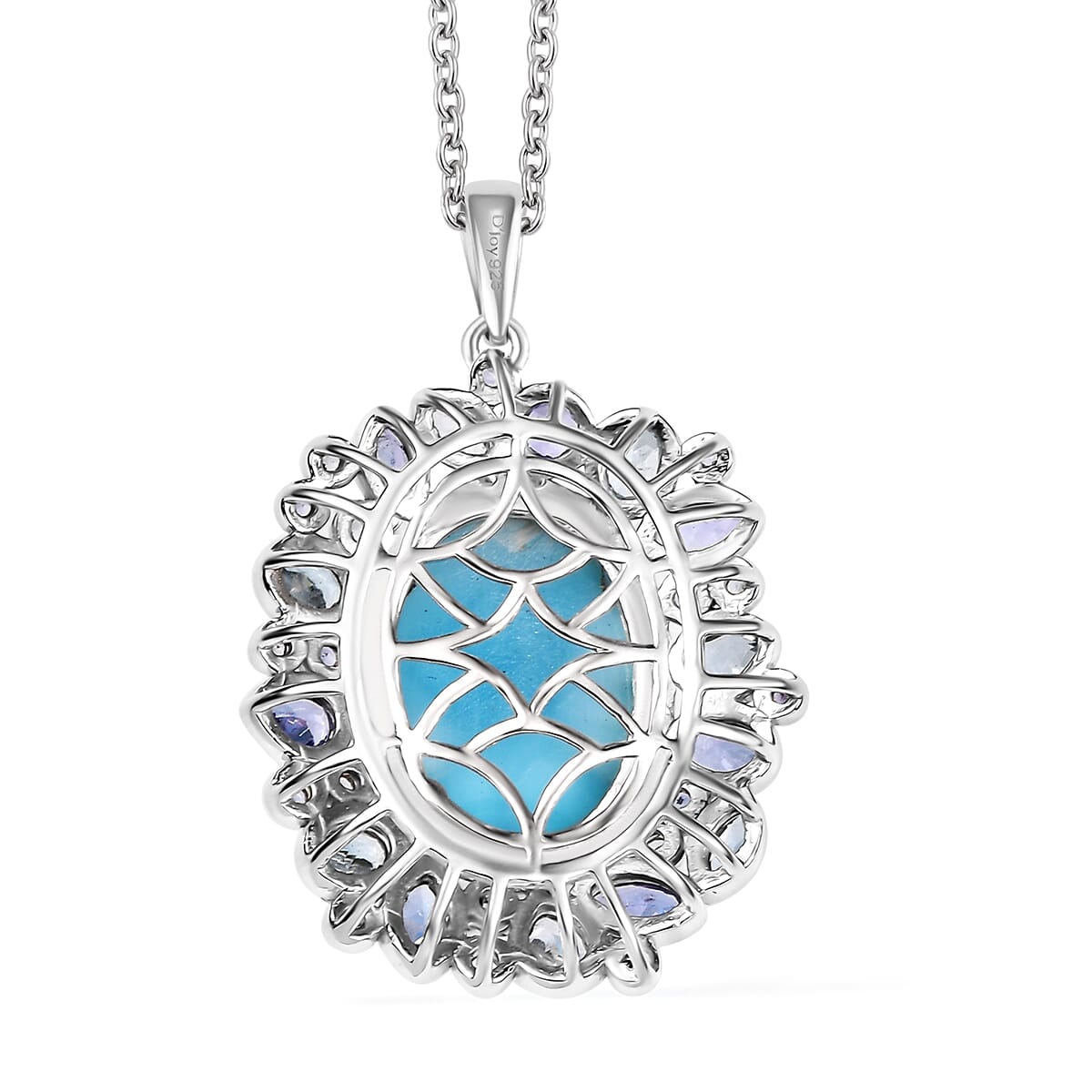Premium Larimar and Multi Gemstone 16.90 ctw Ocean Crown Pendant Necklace in Rhodium Over Sterling Silver 20 Inches image number 4