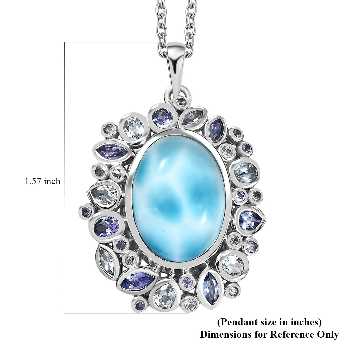 Premium Larimar and Multi Gemstone 16.90 ctw Ocean Crown Pendant Necklace in Rhodium Over Sterling Silver 20 Inches image number 6