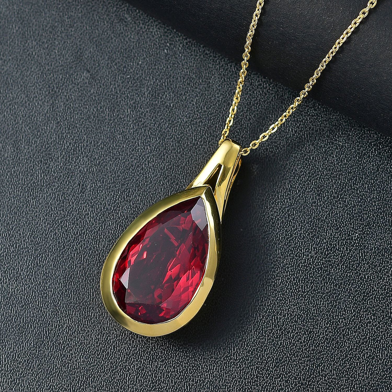 Lab Created Padparadscha Sapphire 21.00 ctw Pendant Necklace in 18K Vermeil YG Over Sterling Silver 20 Inches