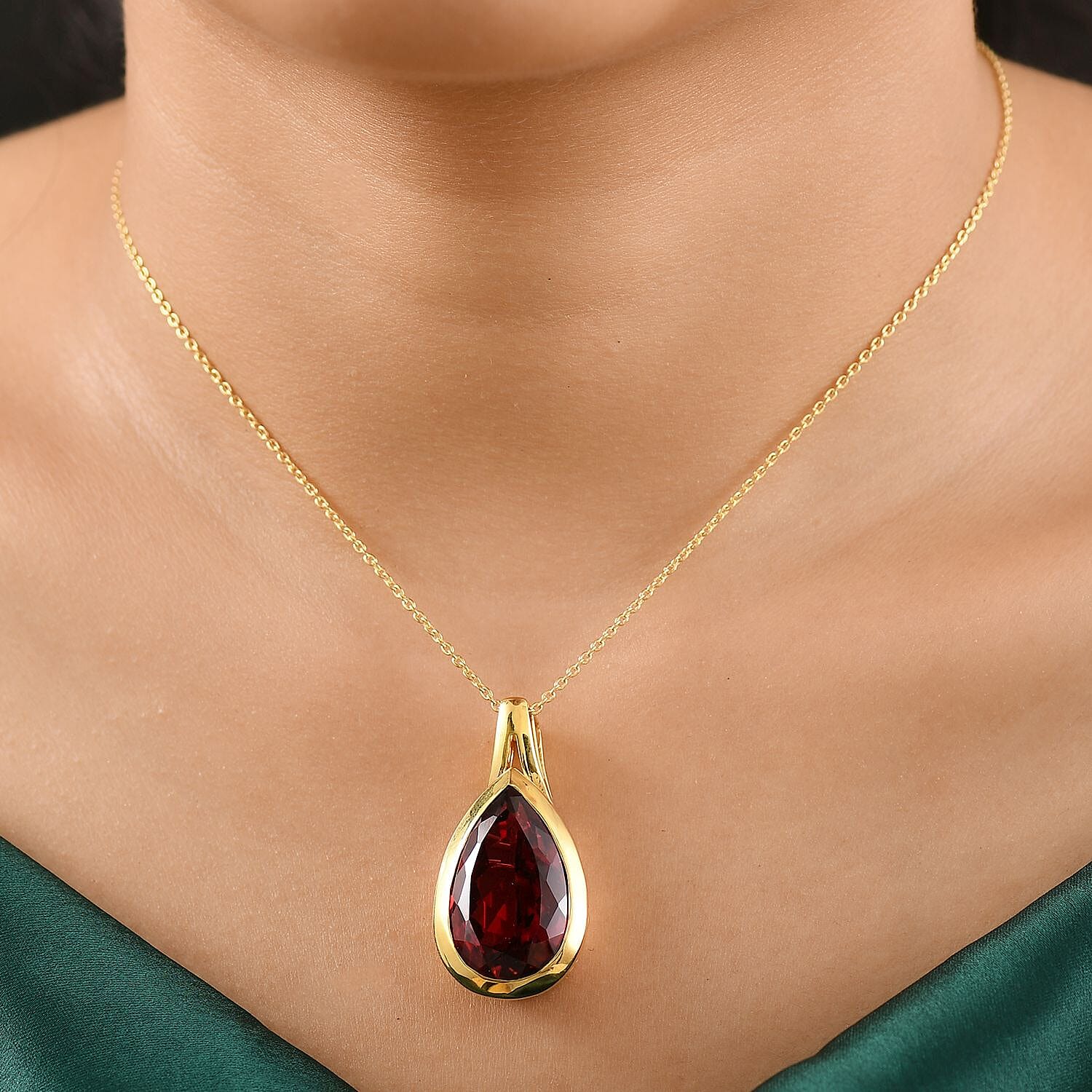 Lab Created Padparadscha Sapphire 21.00 ctw Pendant Necklace in 18K Vermeil YG Over Sterling Silver 20 Inches